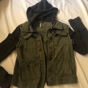 Free people olive green & black hoodie Small used